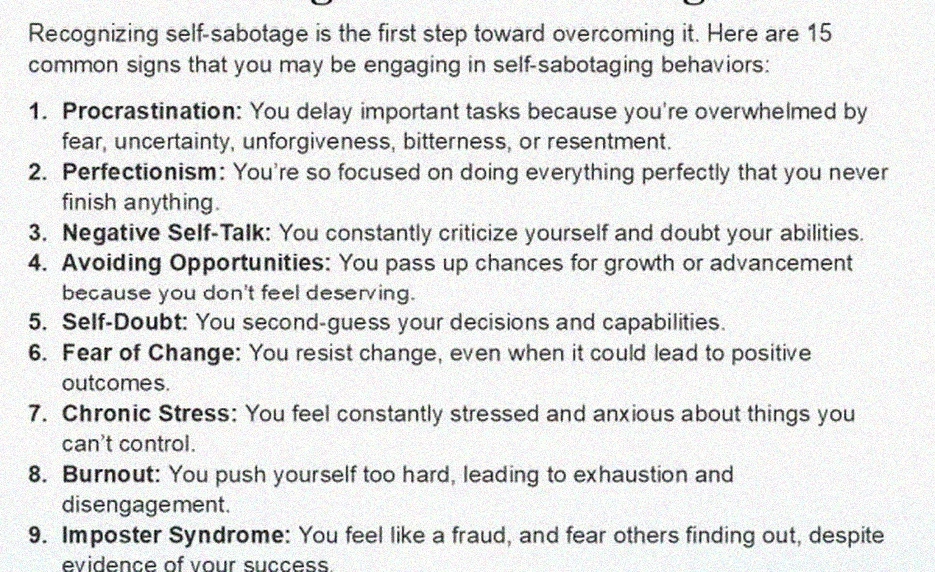 Self sabotage breakthrough session